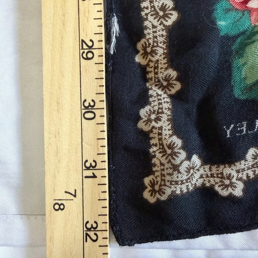 Vintage Laura Ashley‎ Silk Floral Scarf Black Red Rose Square Whimsigoth 32x32